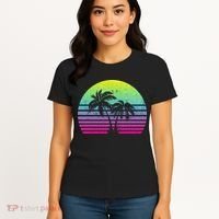 Summertime Synthwave Sunset With Palms Women's T-Shirt thumb 4