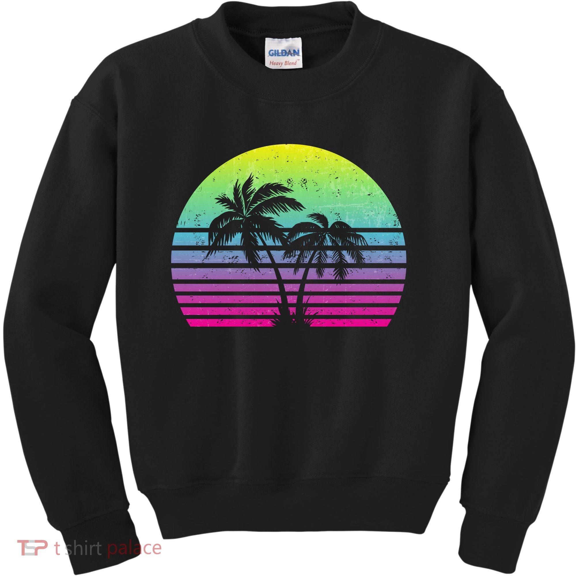 Summertime Synthwave Sunset With Palms Kids Sweatshirt