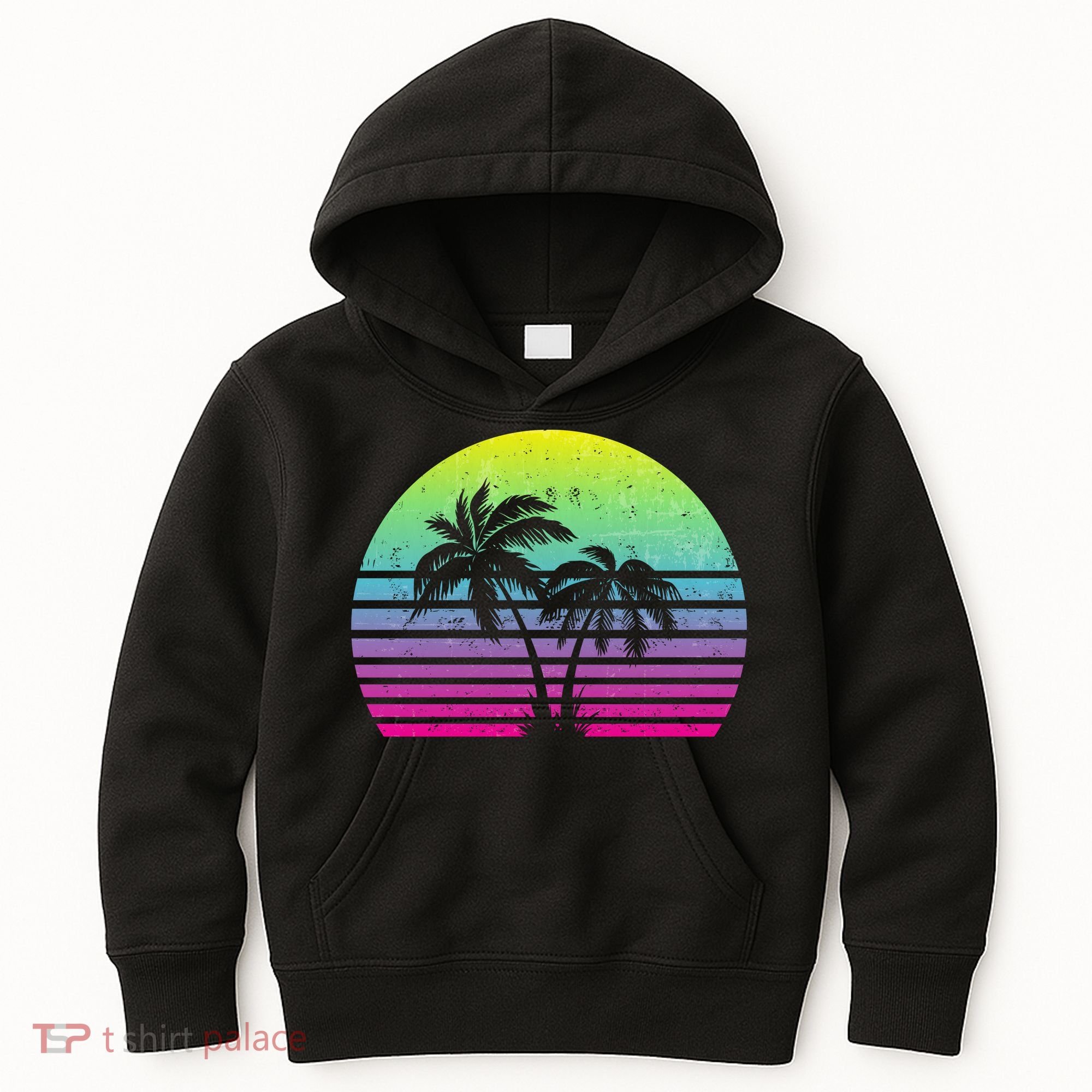 Summertime Synthwave Sunset With Palms Kids Hoodie
