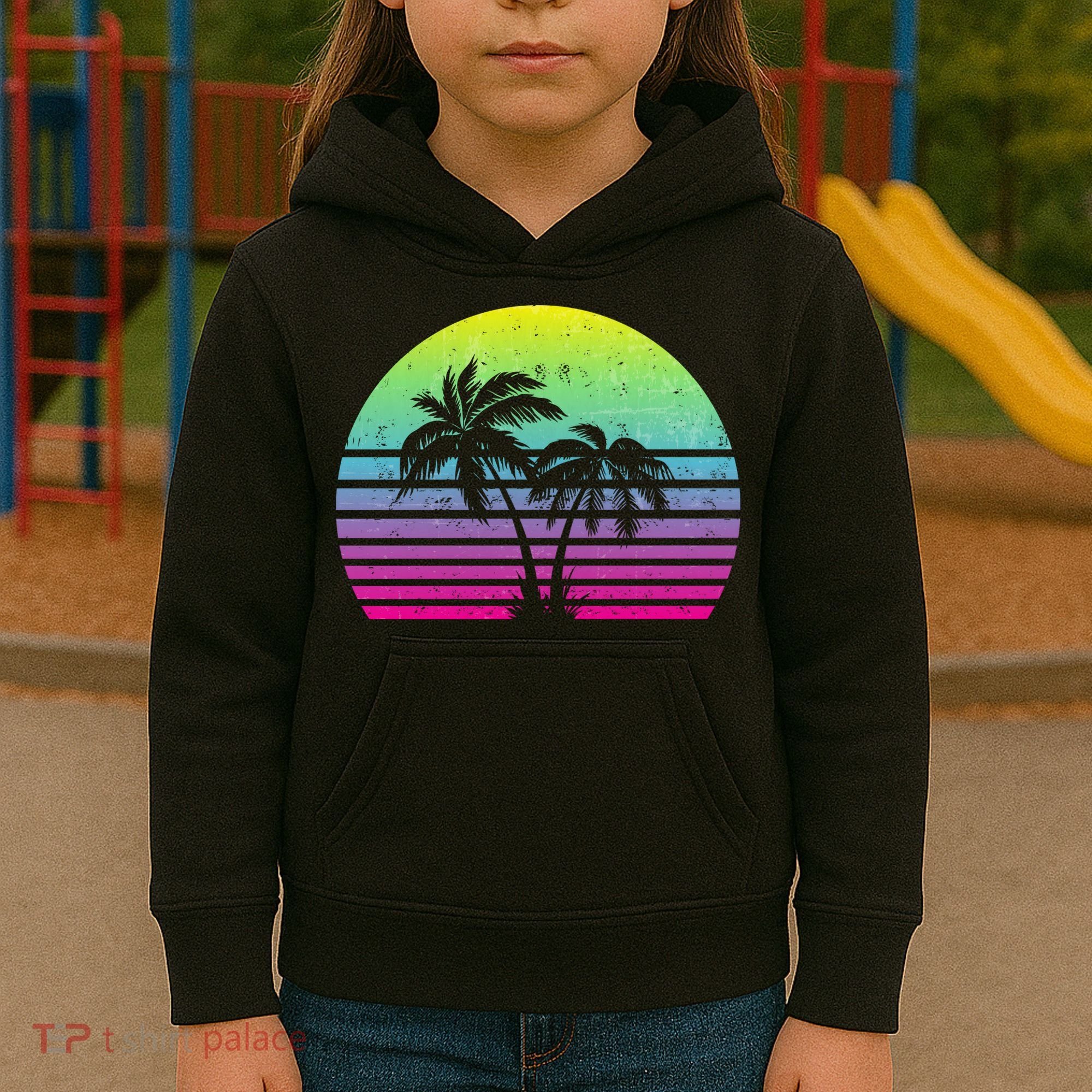 Summertime Synthwave Sunset With Palms Kids Hoodie