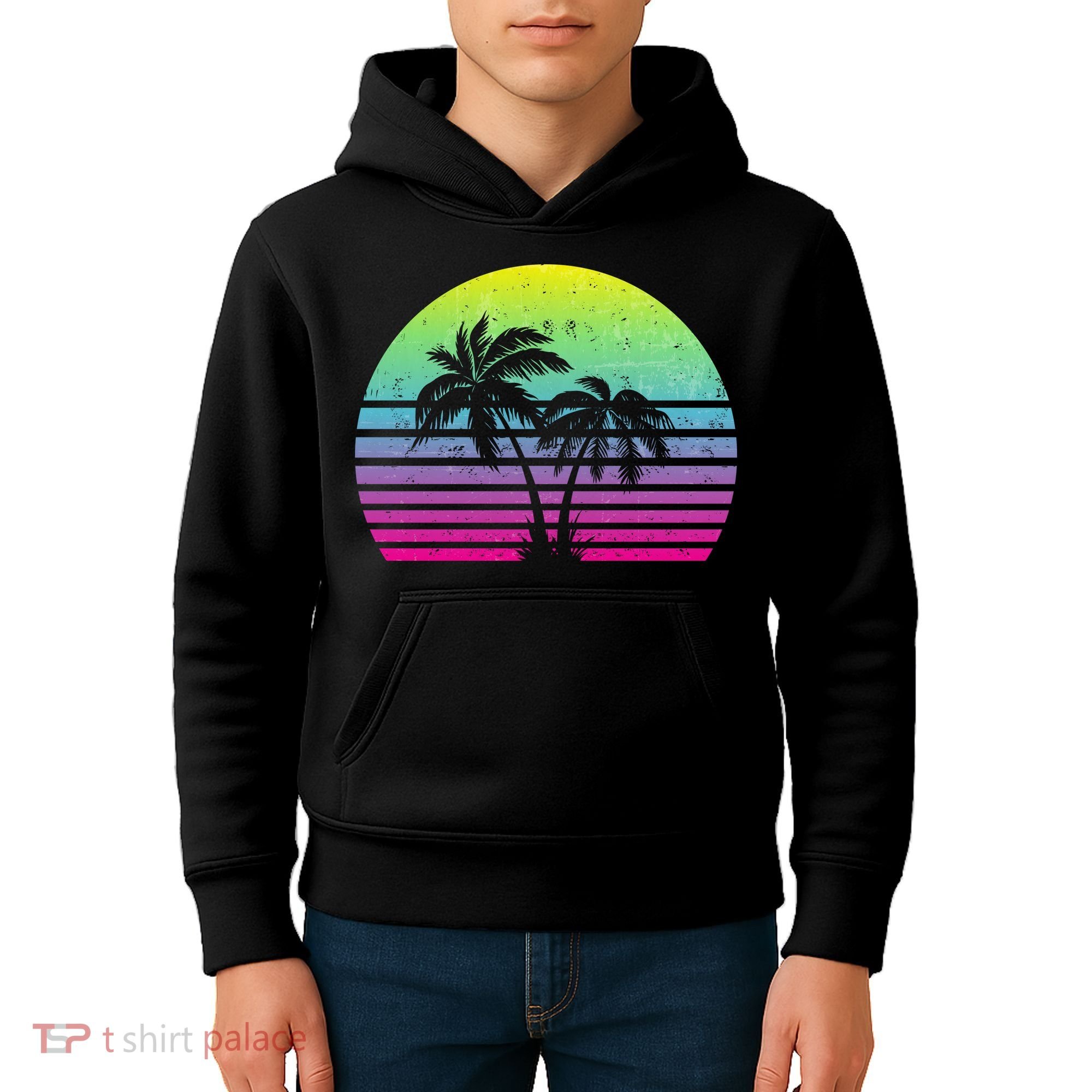 Summertime Synthwave Sunset With Palms Kids Hoodie