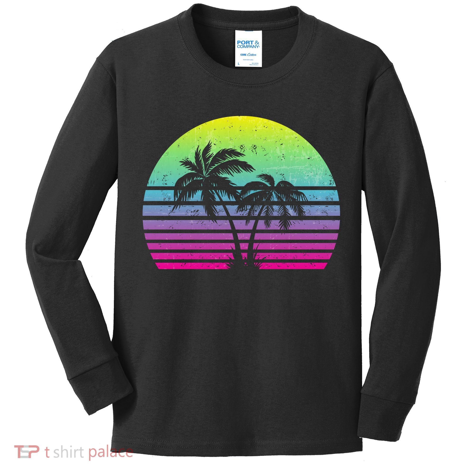 Summertime Synthwave Sunset With Palms Kids Long Sleeve Shirt