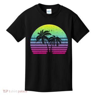 Summertime Synthwave Sunset With Palms Kids T-Shirt