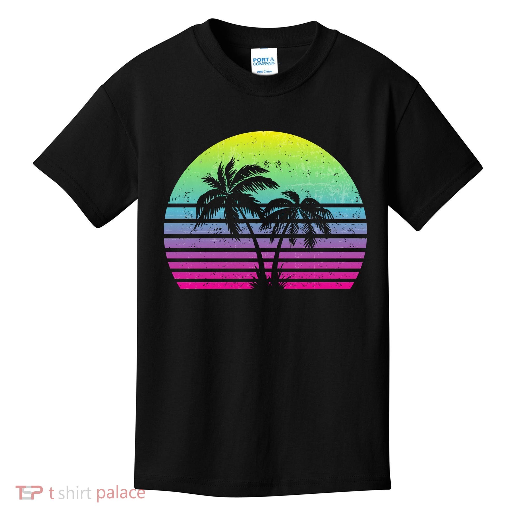 Summertime Synthwave Sunset With Palms Kids T-Shirt