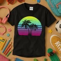 Summertime Synthwave Sunset With Palms Kids T-Shirt thumb 3