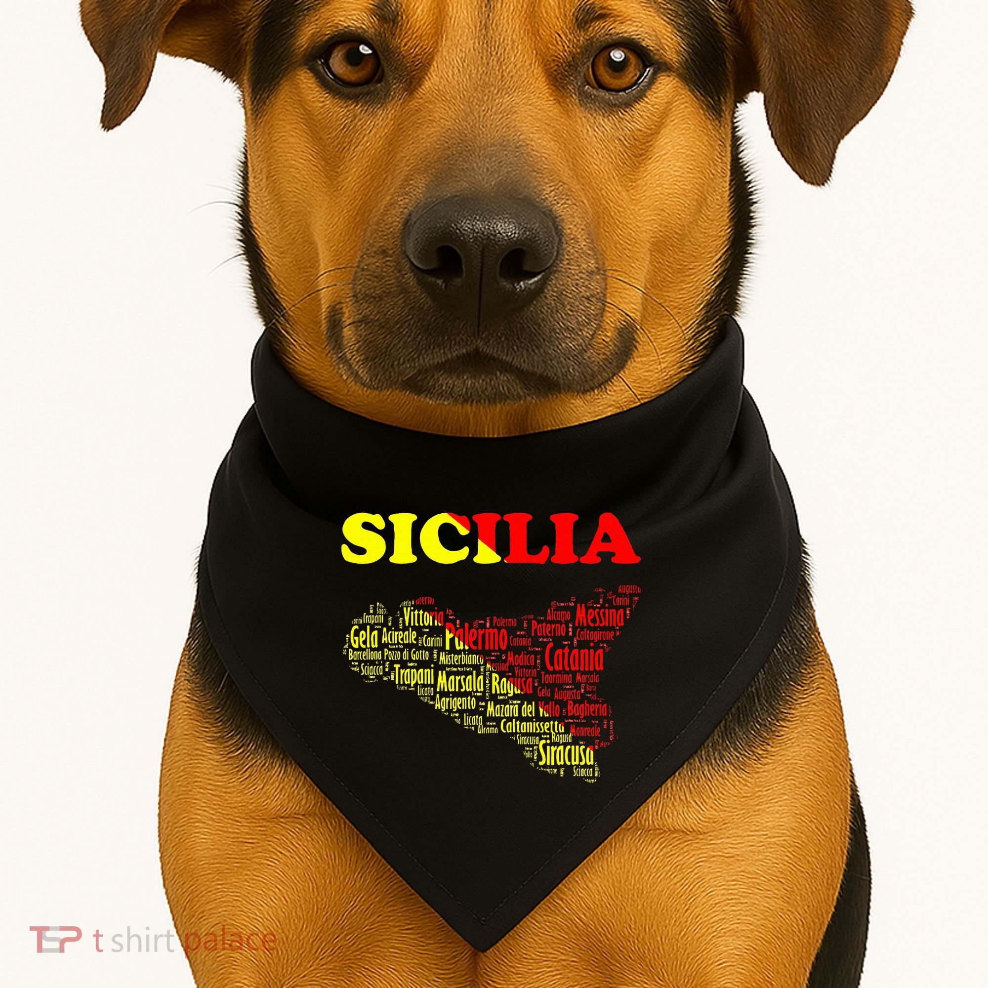 Sicily Souvenir With Map And Names Of Sicilian Cities Italy USA-Made Doggie Bandana