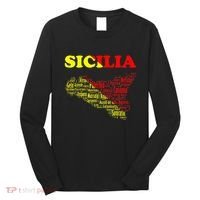 Sicily Souvenir With Map And Names Of Sicilian Cities Italy Long Sleeve Shirt thumb 0