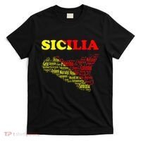 Sicily Souvenir With Map And Names Of Sicilian Cities Italy T-Shirt thumb 0