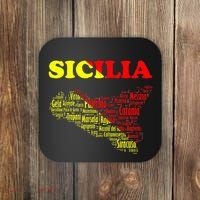 Sicily Souvenir With Map And Names Of Sicilian Cities Italy Coaster thumb 0