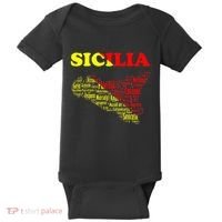 Sicily Souvenir With Map And Names Of Sicilian Cities Italy Baby Bodysuit thumb 0