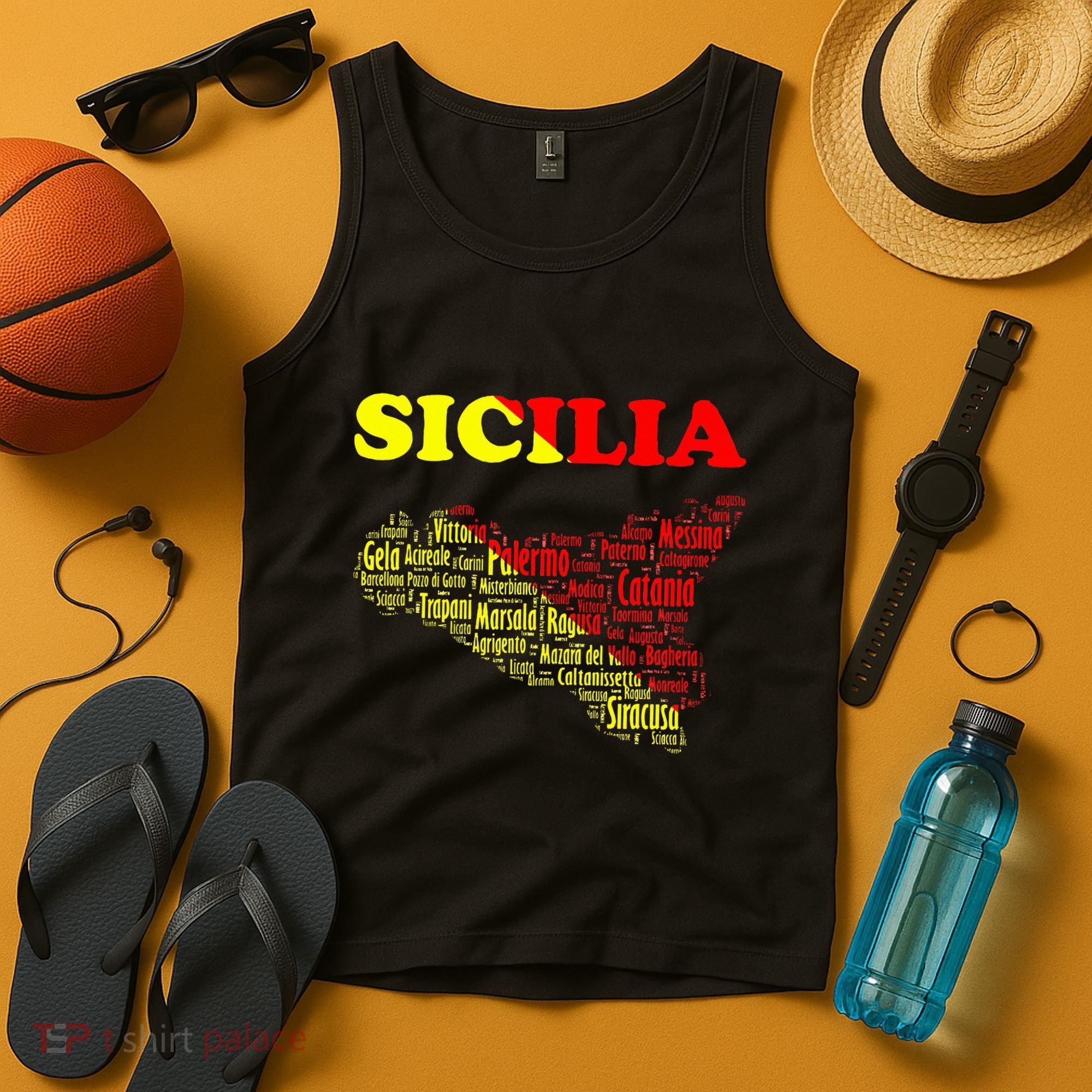 Sicily Souvenir With Map And Names Of Sicilian Cities Italy Tank Top
