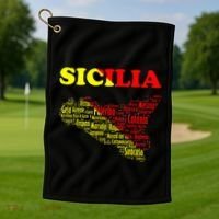 Sicily Souvenir With Map And Names Of Sicilian Cities Italy Golf Towel thumb 1