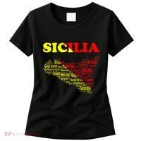 Sicily Souvenir With Map And Names Of Sicilian Cities Italy Women's T-Shirt thumb 0