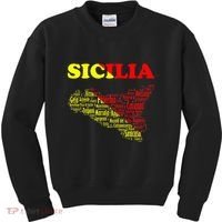 Sicily Souvenir With Map And Names Of Sicilian Cities Italy Kids Sweatshirt thumb 0