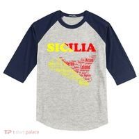 Sicily Souvenir With Map And Names Of Sicilian Cities Italy Kids Colorblock Raglan Jersey thumb 0