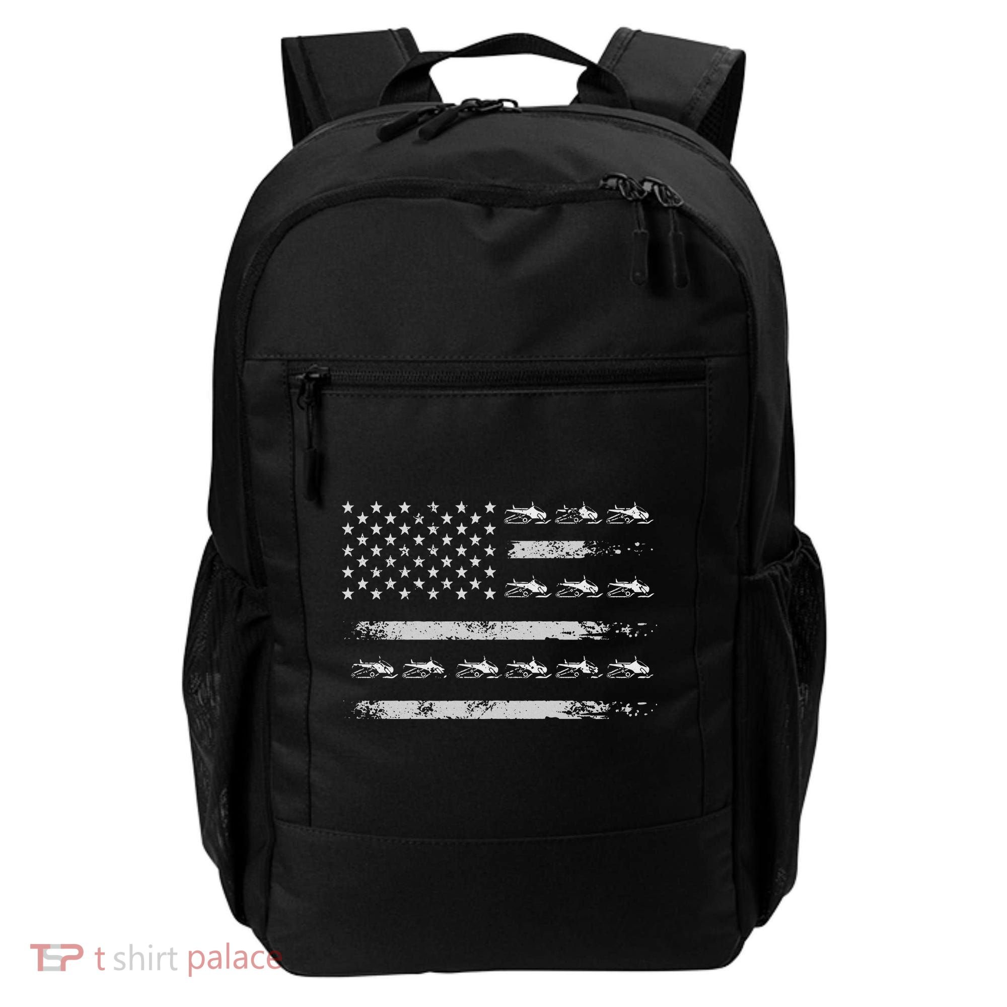 Snowmobile Sledding Winter Snow US Flag Snowmobiling Backpack