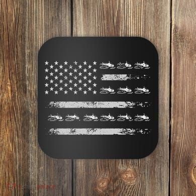 Snowmobile Sledding Winter Snow US Flag Snowmobiling Coaster