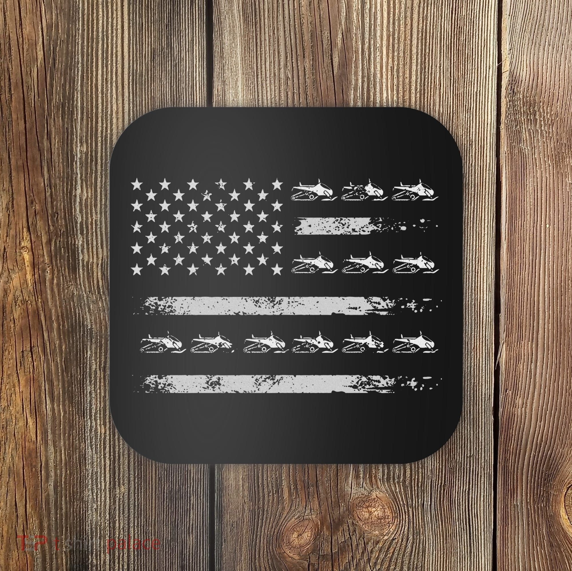 Snowmobile Sledding Winter Snow US Flag Snowmobiling Coaster