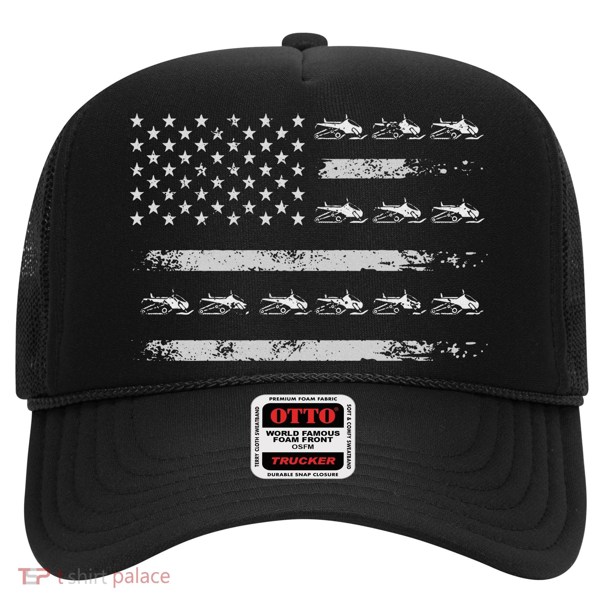 Snowmobile Sledding Winter Snow US Flag Snowmobiling Hat