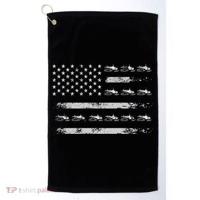 Snowmobile Sledding Winter Snow US Flag Snowmobiling Golf Towel