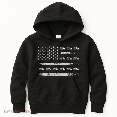 Snowmobile Sledding Winter Snow US Flag Snowmobiling Kids Hoodie