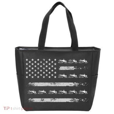 Snowmobile Sledding Winter Snow US Flag Snowmobiling Tote Bag