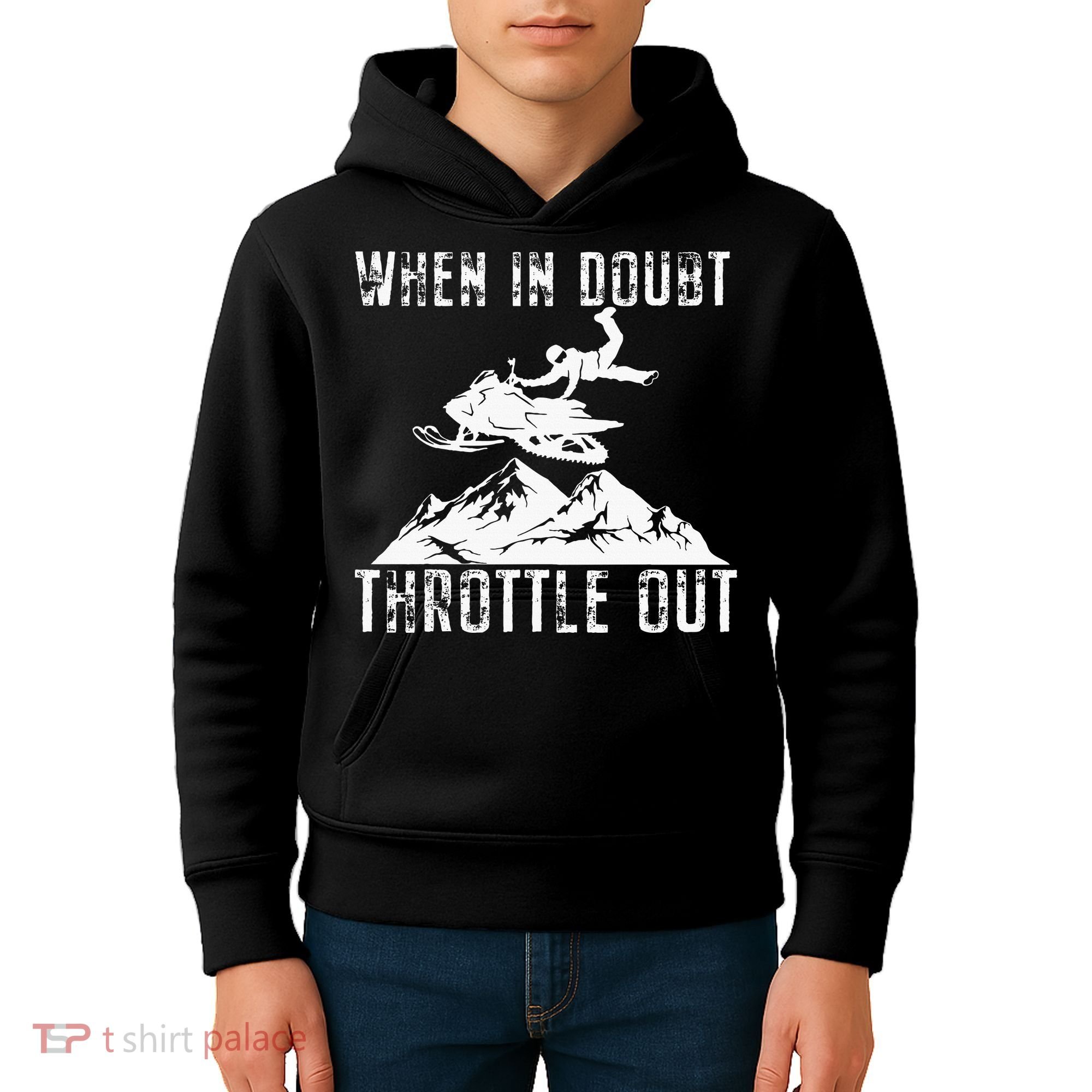 Snowmobile Sled When In Doubt Throttle Out Winter Sports Kids Hoodie