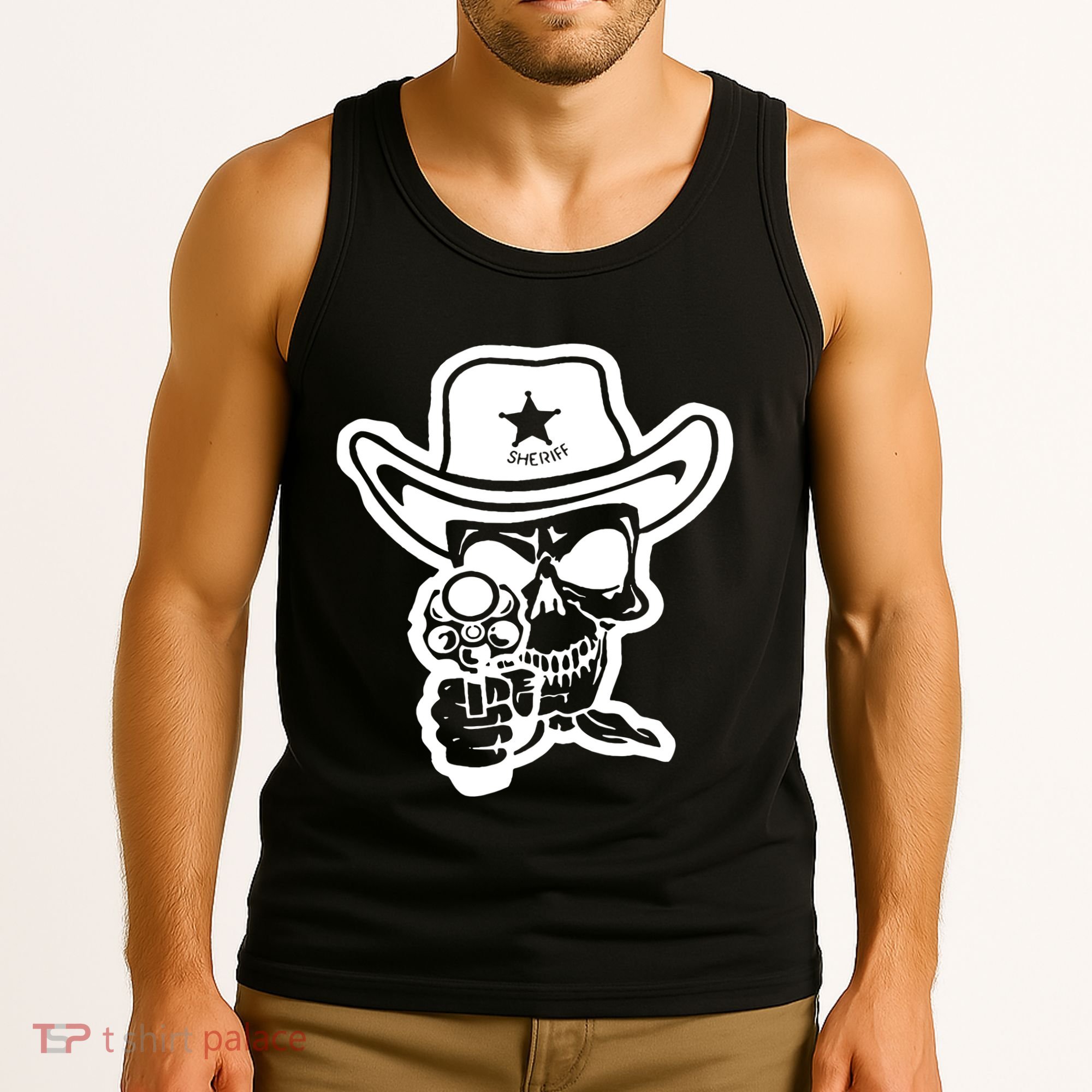 Sheriff Skull With Gun Tank Top
