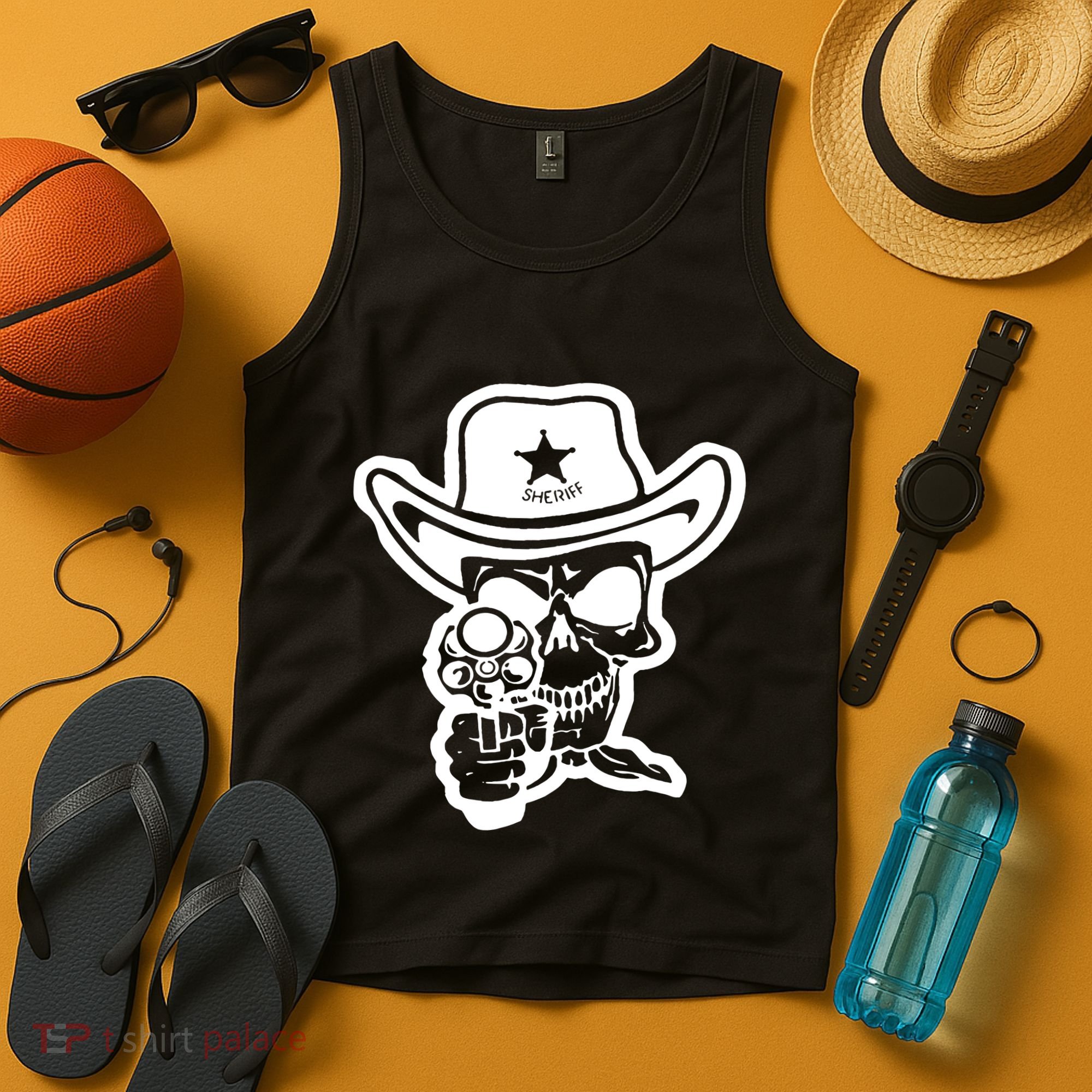 Sheriff Skull With Gun Tank Top