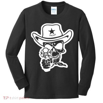 Sheriff Skull With Gun Kids Long Sleeve Shirt