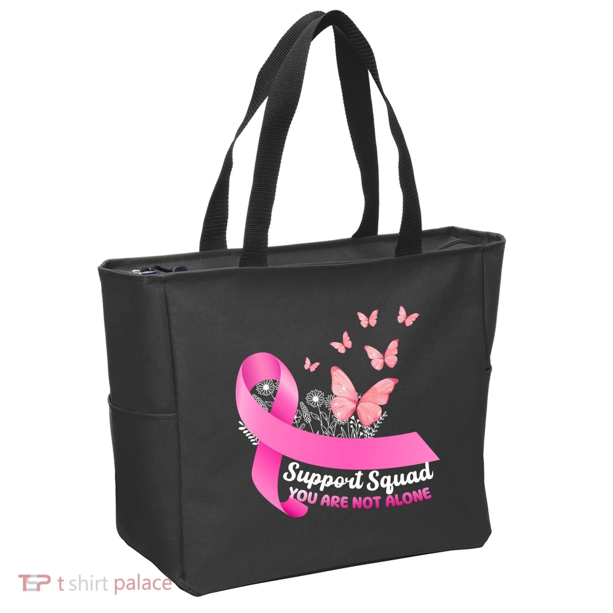 Support Squad You Are Not Alone Breast Cancer Butterfly Ribbon Tote Bag