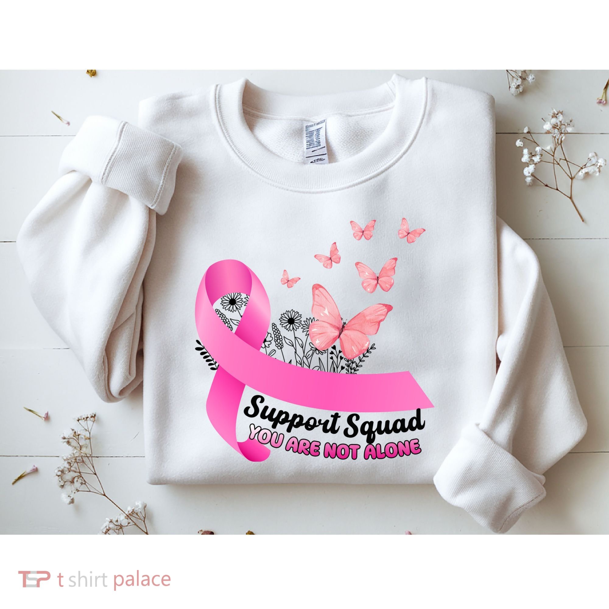 Support Squad You Are Not Alone Breast Cancer Butterfly Ribbon Sweatshirt