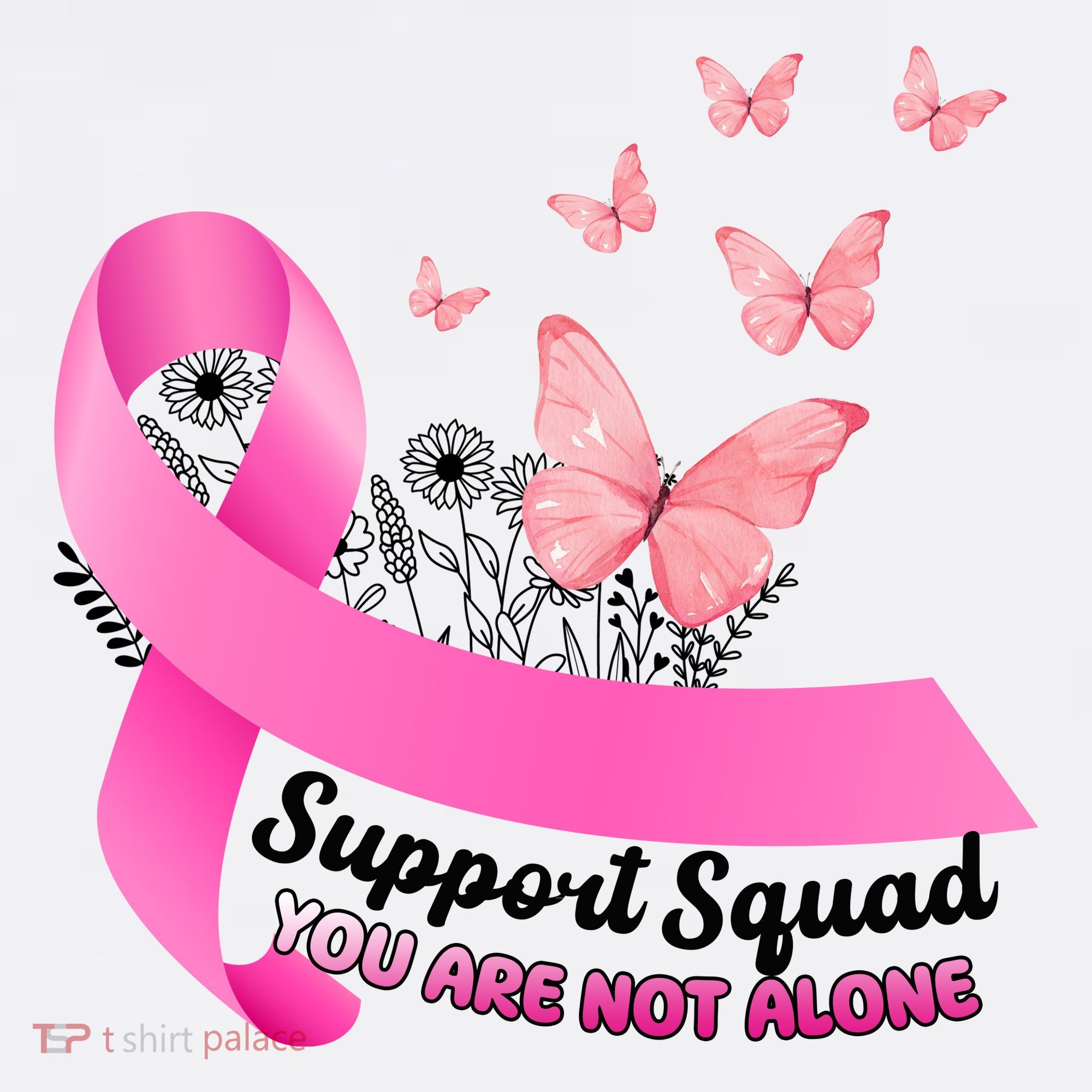 Support Squad You Are Not Alone Breast Cancer Butterfly Ribbon Women's Hoodie