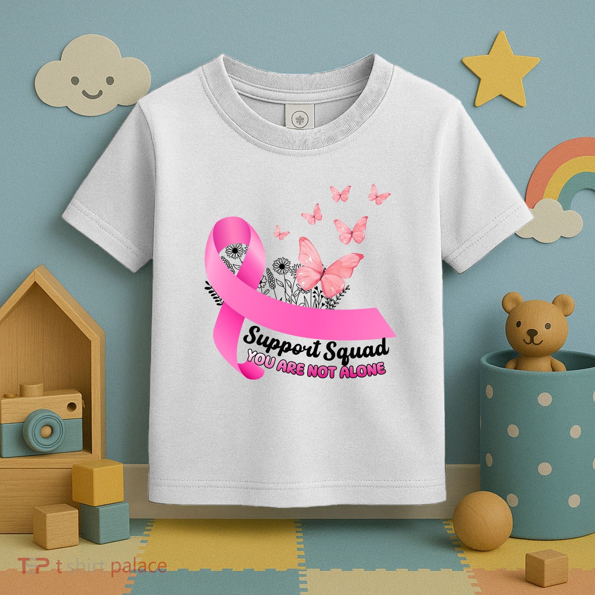 Support Squad You Are Not Alone Breast Cancer Butterfly Ribbon Toddler T-Shirt