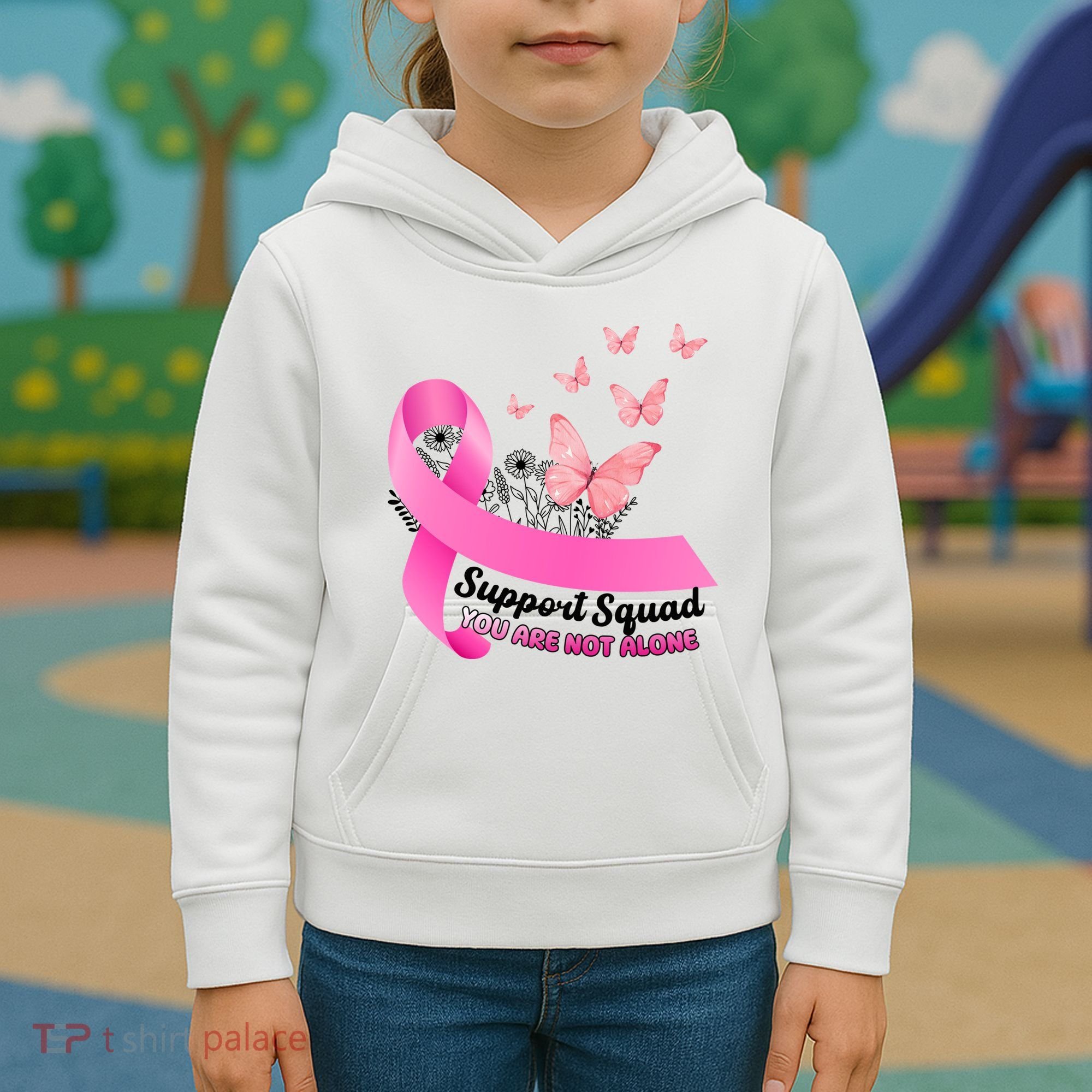 Support Squad You Are Not Alone Breast Cancer Butterfly Ribbon Kids Hoodie