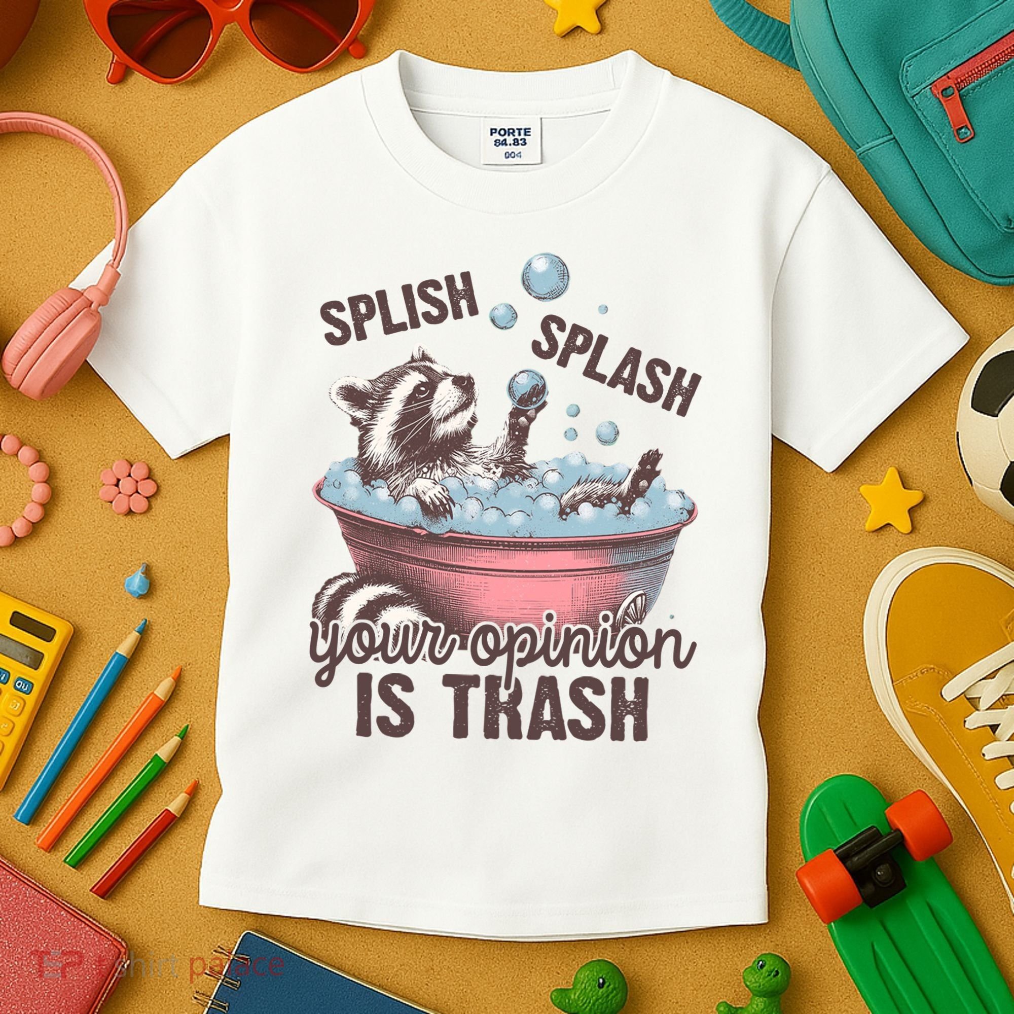 Splish Splash You Opinion Is Trash Funny Skunk Kids T-Shirt