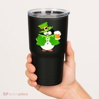 St. Patrack's Day Funny Penguin Drinking Beer Tumbler thumb 2