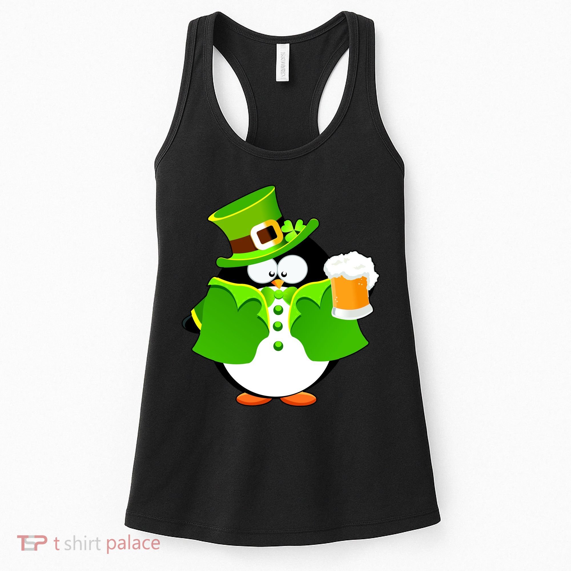 St. Patrack's Day Funny Penguin Drinking Beer Women's Tank Top