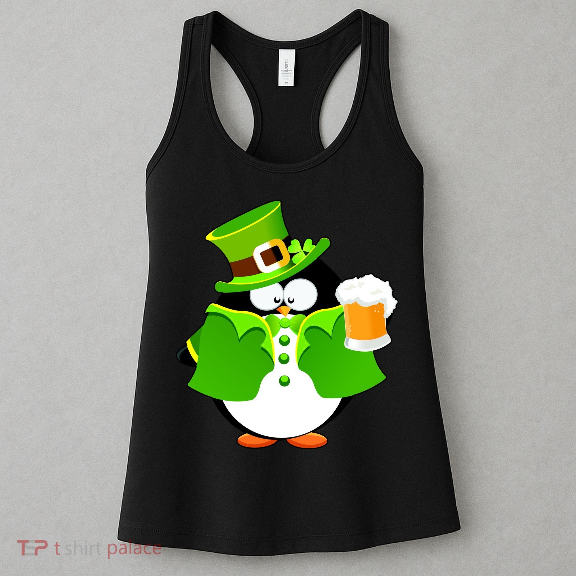 St. Patrack's Day Funny Penguin Drinking Beer Women's Tank Top
