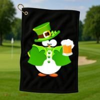 St. Patrack's Day Funny Penguin Drinking Beer Golf Towel thumb 1