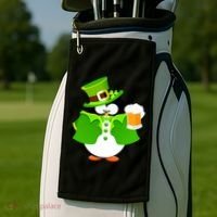 St. Patrack's Day Funny Penguin Drinking Beer Golf Towel thumb 2