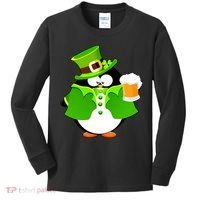 St. Patrack's Day Funny Penguin Drinking Beer Kids Long Sleeve Shirt thumb 0