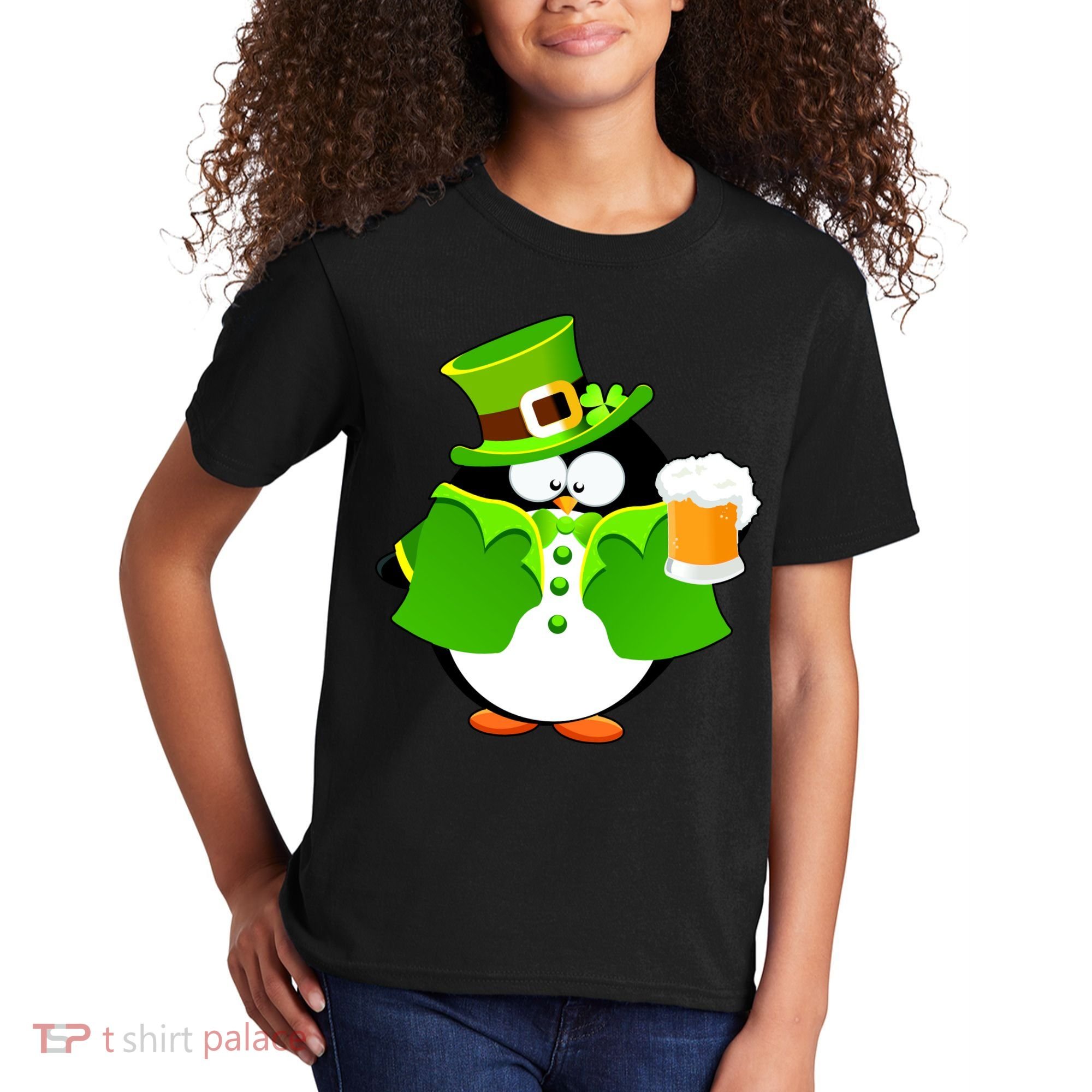 St. Patrack's Day Funny Penguin Drinking Beer Kids T-Shirt