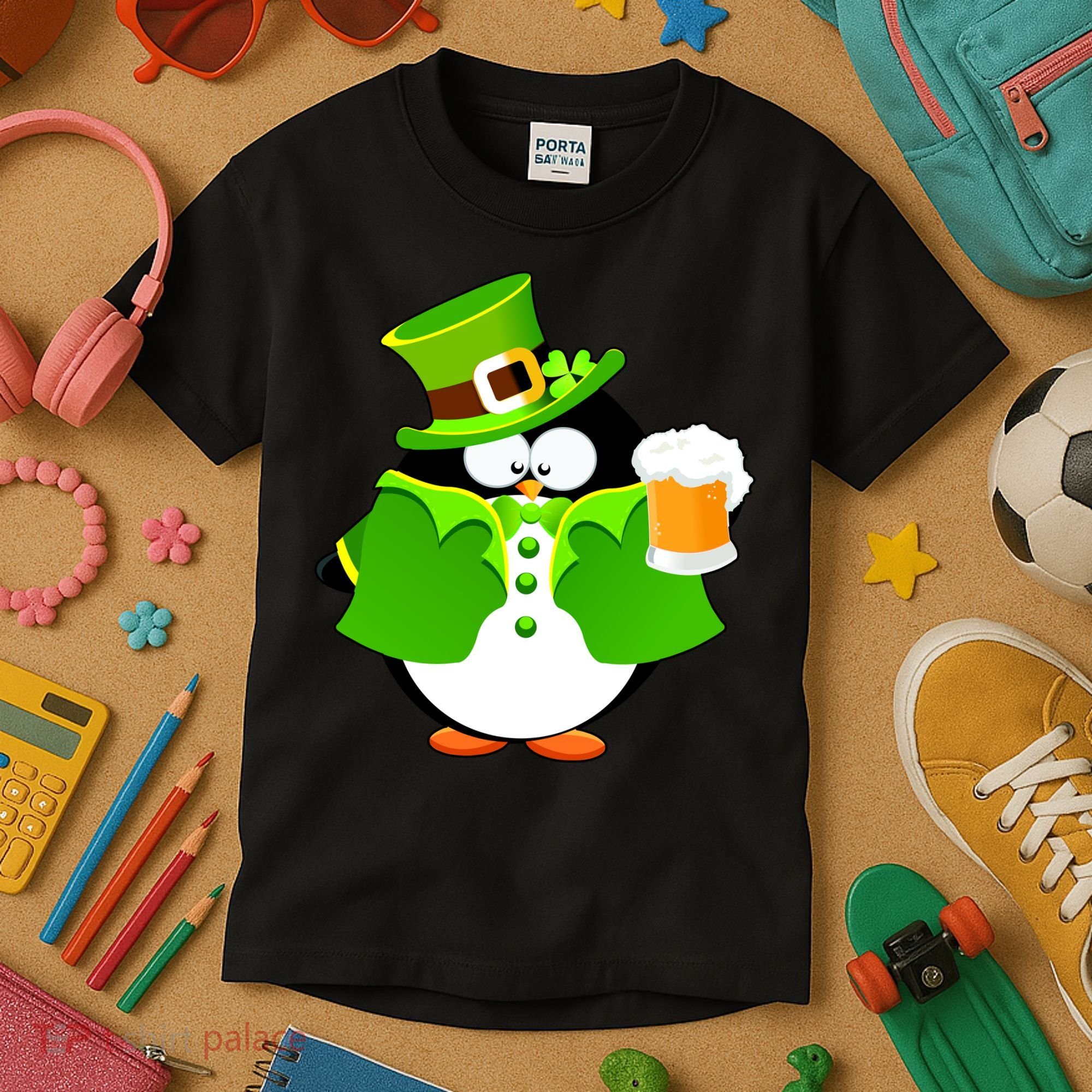 St. Patrack's Day Funny Penguin Drinking Beer Kids T-Shirt