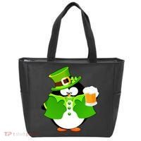 St. Patrack's Day Funny Penguin Drinking Beer Tote Bag thumb 0