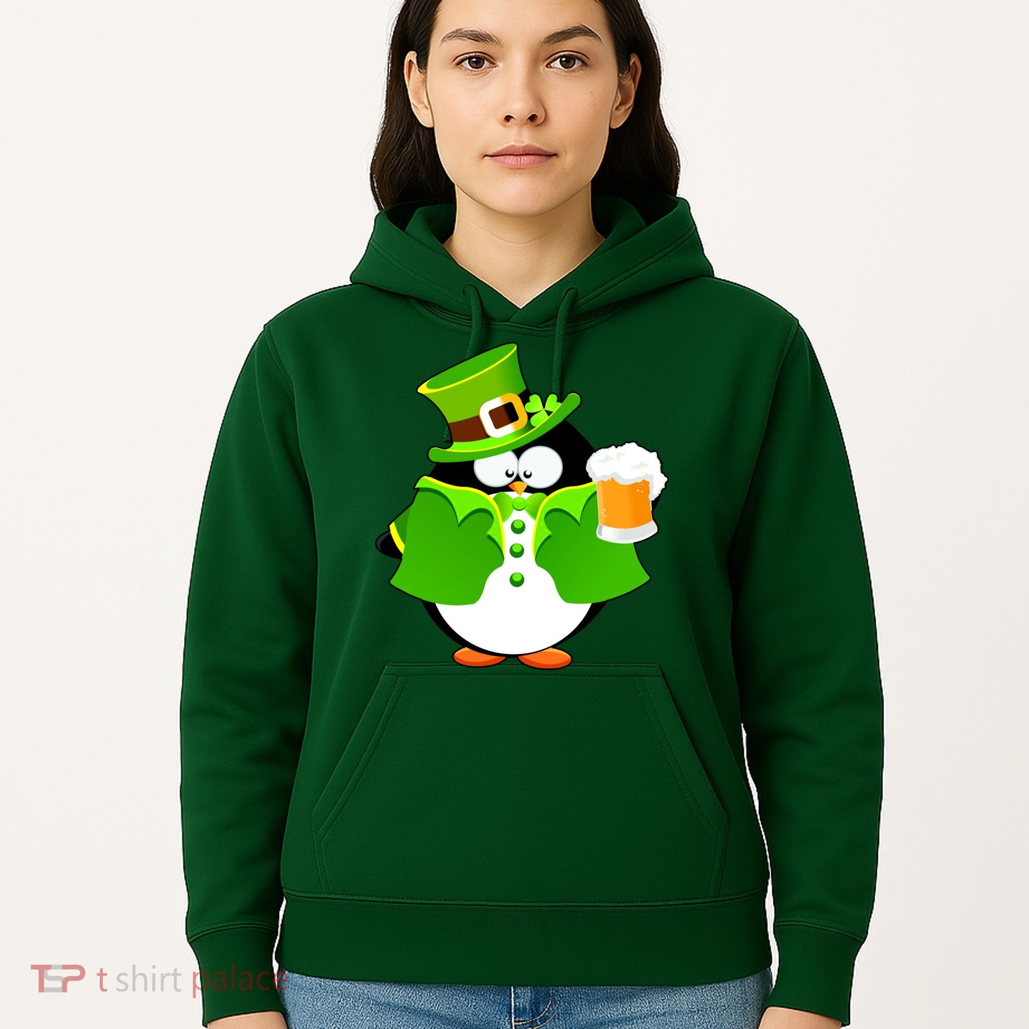 St. Patrack's Day Funny Penguin Drinking Beer Hoodie