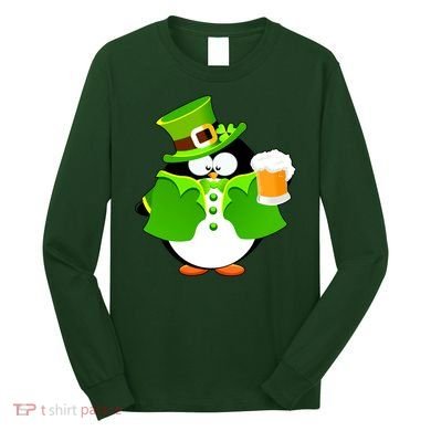 St. Patrack's Day Funny Penguin Drinking Beer Long Sleeve Shirt