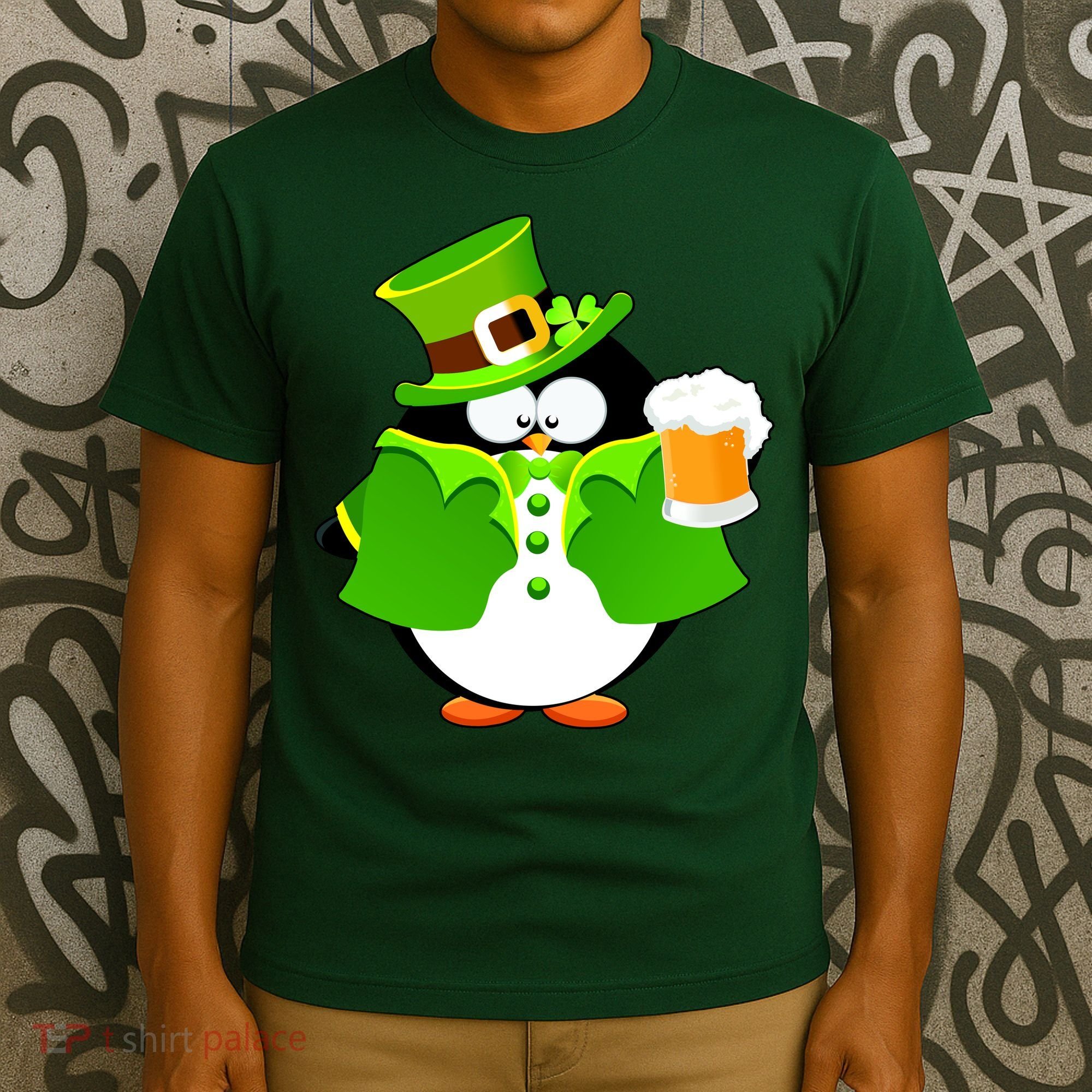 St. Patrack's Day Funny Penguin Drinking Beer T-Shirt