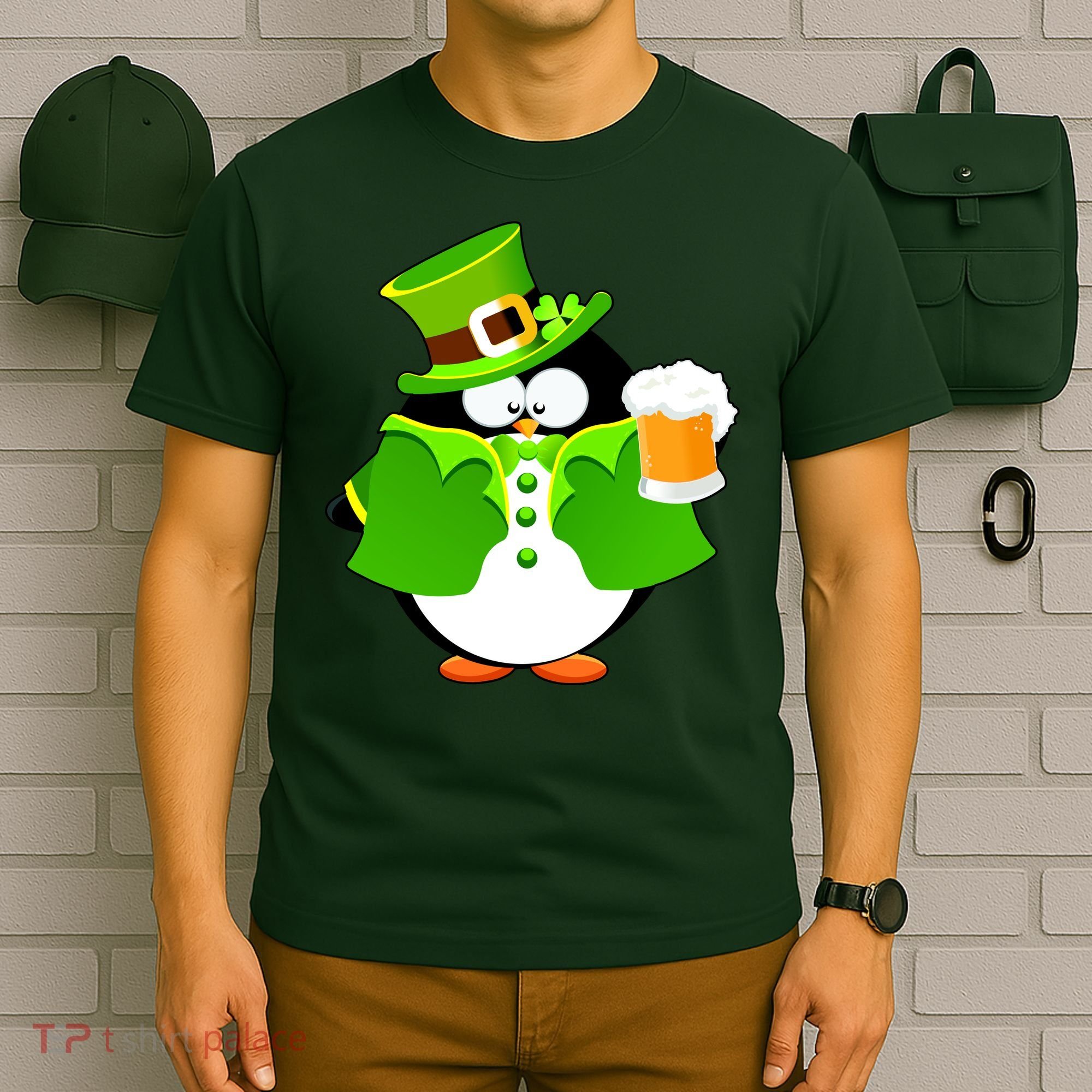 St. Patrack's Day Funny Penguin Drinking Beer T-Shirt