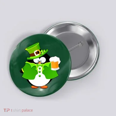 St. Patrack's Day Funny Penguin Drinking Beer Button